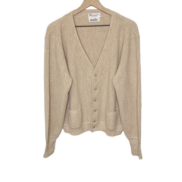 PARKER of VIENNA Vintage Men's Medium Unisex 60s Alpaca Cardigan Sweater Tan - Picture 1 of 15